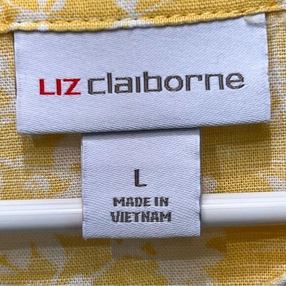 Liz Claiborne linen blend tunic 💛 yellow and white floral print 💛 large - Picture 4 of 5